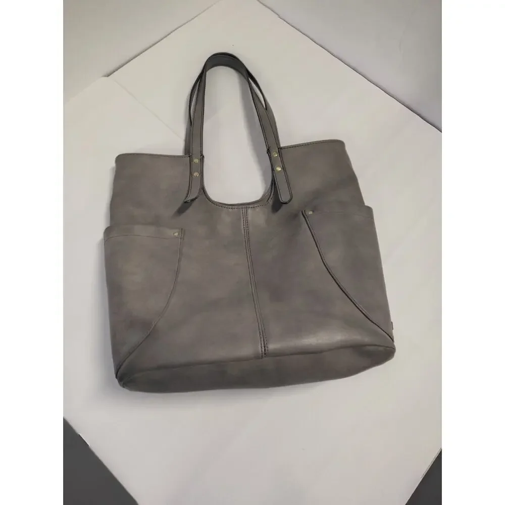 RELIC Tote Bag Gray Shoulder Purse Faux Leather Double Handle Magnetic Closure